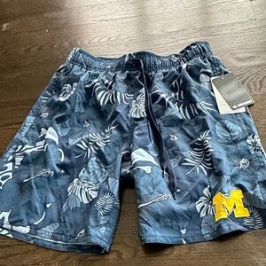 Colosseum Navy Michigan Wolverines Leaf Print Swim Shorts